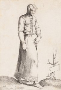 Costume Plate: Woman with Hooded Garment by Enea Vico