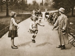 A girl skipping in Hyde Park or Kensington Gardens, from Wonderful London, published 1926-27