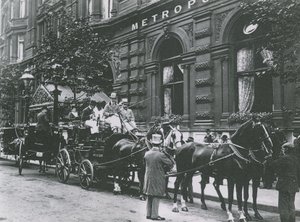 A Horse-Drawn Carriage on the Street Outside the Hotel Metropole by English Photographer