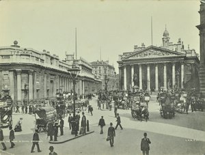 Bank of England and Royal Exchange, Threadneedle Street, City of London, 1890 by English Photographer