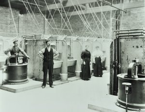 Boundary Street: Interior of Laundry Room, People Working with Machinery, London, 1897 by English Photographer