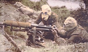 British Vickers Machine Gun Crew on the Somme, Wearing Helmets as Protection Against German Phosgene Gas
