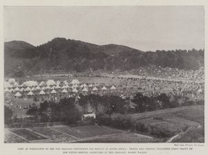 Camp at Wellington of the New Zealand Contingent for Service in South Africa, Troops and Visiting Volunteer Corps drawn up for Divine Service, conducted by the Chaplain, Bishop Wallis