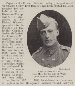 Captain John Seeley, New MP for the Isle of Wight, now on South African Service