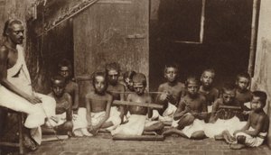 Children and Their Teacher in a School in India (b/w photo) by English Photographer