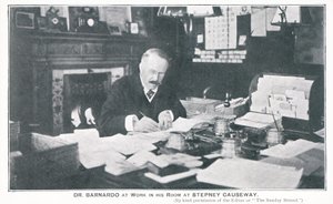 Dr Barnardo at work in his room at Stepney Causeway
