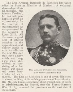 Duc Armand Duplessis de Richelieu, New Marine Minister of Siam by English Photographer