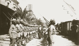 Emir Faisal at Lydda Station, Palestine, with Sir Herbert Samuel by English Photographer