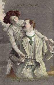 Fashionably dressed couple about to kiss by English Photographer