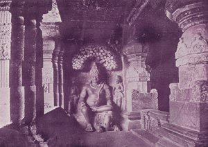 Figure of Indra, Ellora Caves by English Photographer
