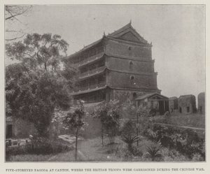Five-Storeyed Pagoda at Canton, where the British Troops were garrisoned during the Chinese War by English Photographer