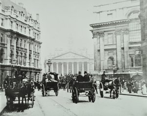 From Queen Victoria Street to Mansion House Street with Royal Exchange, City of London, 1895 by English Photographer