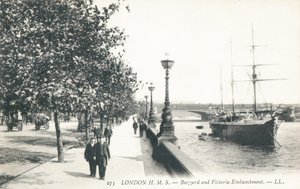HMS Buzzard moored alongside Victoria Embankment