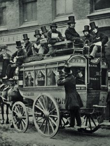 Horse-drawn omnibus of London Bridge Railway with passengers by English Photographer