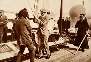 King Edward VIII Testing a Japanese Fencing Helmet, 1922 by English Photographer