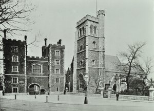 Lambeth PalaceSaint Marys Church, Lambeth Palace Road: gateway and Saint Marys Church, 1890 by English Photographer