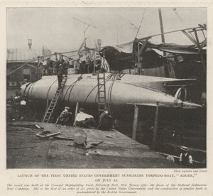 Launch of the First United States Government Submarine Torpedo-Boat, Adder, on 22 July