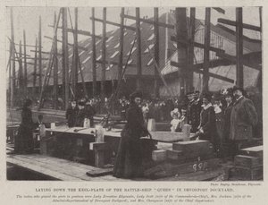 Laying down the Keel-Plate of the Battle-Ship Queen in Devonport Dockyard