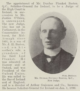 Mr Dunbar Plunket Barton, QC, New Judge by English Photographer