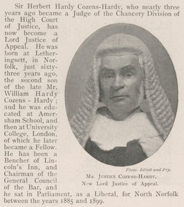 Mr Justice Cozens-Hardy, New Lord Justice of Appeal