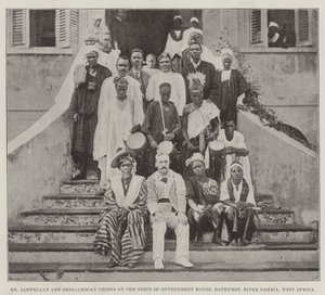 Mr. Llewellyn and Senegambian Chiefs on the Steps of Government House, Bathurst, River Gambia, West Africa