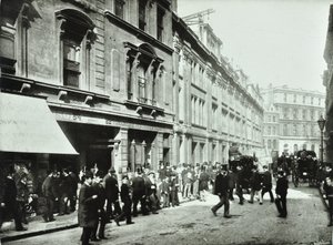 Old Broad Street, entrance to Stock Exchange, City of London, 1890