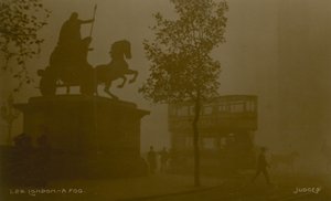 Postcard with an image of London in the smog