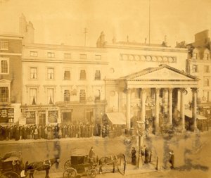 Queuing at the Haymarket in 1895 for the first night of Trilby starring Tree by English Photographer