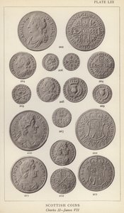 Scottish Coins, Charles II, James VII (black and white photo)