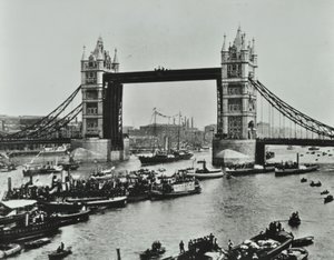 Ships Pass Beneath Tower Bridge, 1894 by English Photographer