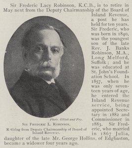 Sir Frederic L Robinson, retiring from Deputy Chairmanship of Board of Inland Revenue by English Photographer