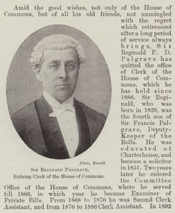 Sir Reginald Palgrave, Retiring Clerk of the House of Commons by English Photographer