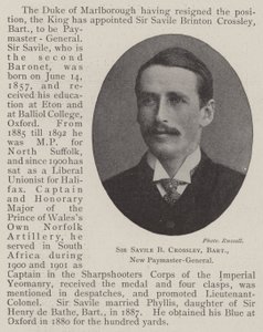 Sir Savile B Crossley, Baronet, New Paymaster-General