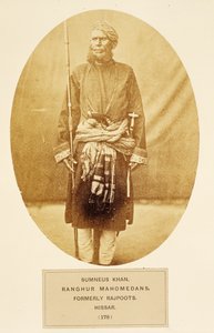 Sumneus Khan, Ranghur Mahomedans, formerly Rajpoots, Hissar, from The People of India, by J. Forbes Watson, published 1868 by English Photographer