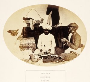 Tailors, Hindoos, Madras, from The People of India, by J. Forbes Watson, published 1868