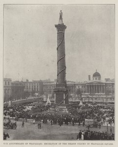 The Anniversary of Trafalgar, Decoration of the Nelson Column in Trafalgar Square by English Photographer