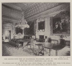 The Destructive Fire at Stourhead, Wiltshire, 16 April, the Dining-Room, with the Costly Paintings and Chairs by English Photographer