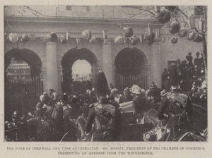 The Duke of Cornwall and York at Gibraltar, Mr Mosley, President of the Chamber of Commerce, Presenting an Address from the Townspeople by English Photographer