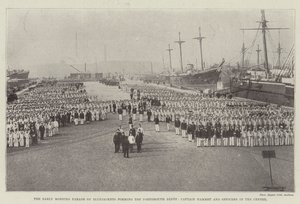 The Early Morning Parade of Bluejackets Forming the Portsmouth Depot, Captain Hammet and Officers in the Centre by English Photographer