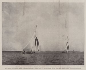 The First Sail of Shamrock II, the New Challenger leading Shamrock I in Southampton Water