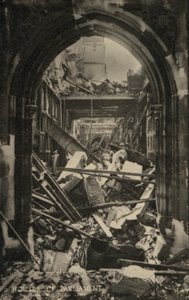 The Houses of Parliament, London, showing bomb damage during WW2