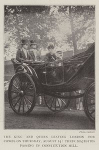 The King and Queen leaving London for Cowes on Thursday, 14 August, Their Majesties passing up Constitution Hill by English Photographer