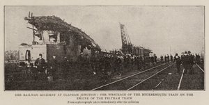 The Railway Accident at Clapham Junction, the Wreckage of the Bournemouth Train on the Engine of the Feltham Train by English Photographer