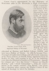 The Reverend Canon Gore, DD, appointed Bishop of Worcester by English Photographer