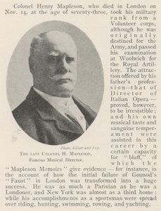 The late Colonel H Mapleson, Famous Musical Director