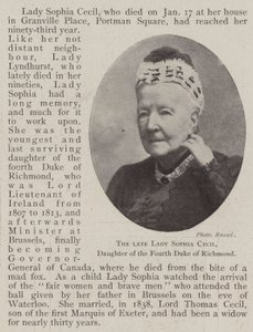 The late Lady Sophia Cecil, Daughter of the Fourth Duke of Richmond