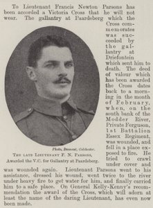 The late Lieutenant F N Parsons, awarded the VC for Gallantry at Paardeberg by English Photographer