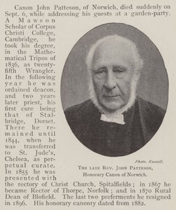 The late Reverend John Patteson, Honorary Canon of Norwich by English Photographer