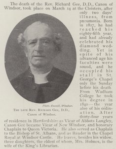 The late Reverend Richard Gee, DD, Canon of Windsor by English Photographer