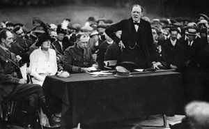 Winston Churchill during a speech in Enfield, England